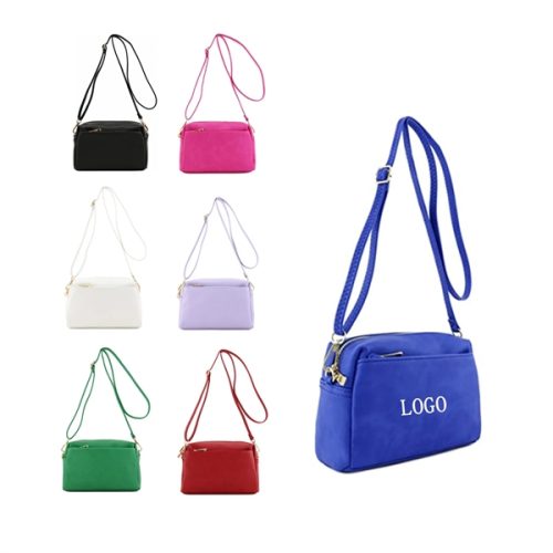 Triple Zip Faux Leather Small Crossbody Bag
