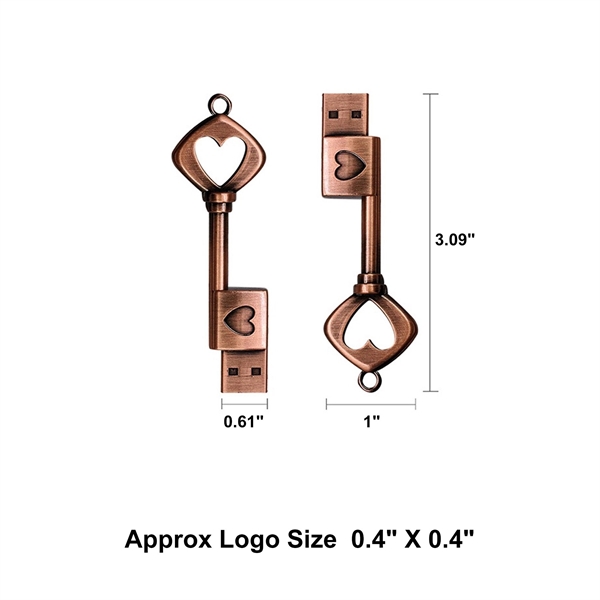 4GB USB Flash Drive Metal Love Heart Key Shaped