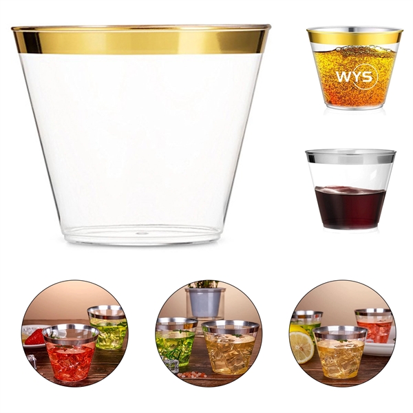 9oz Gold Rimmed Disposable Plastic Cup