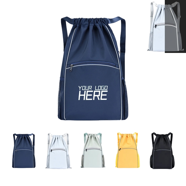 Drawstring Backpack With Reflective Strips