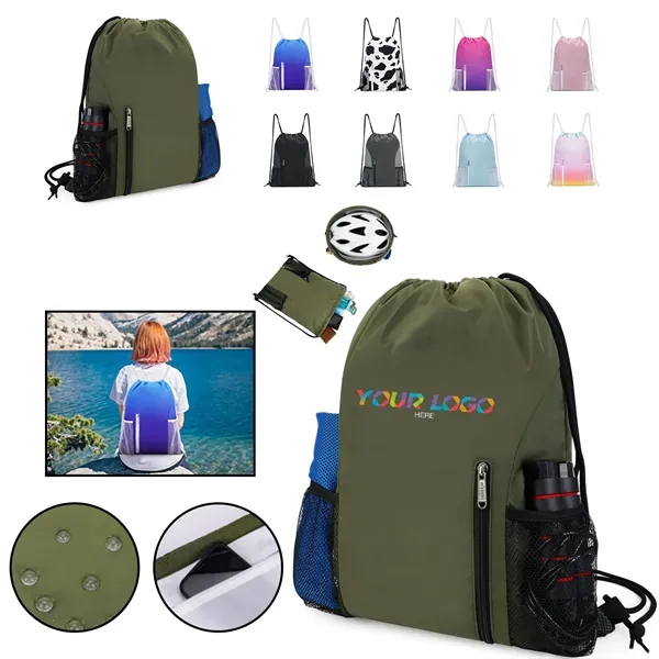 Sports Gym Sackpack Mesh Pocket Drawstring Backpack