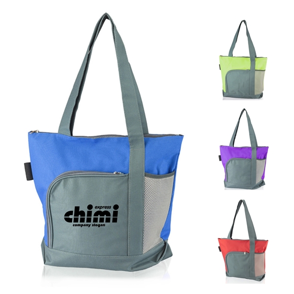 Two Tone Tote Zipper Bag With Mesh Pocket