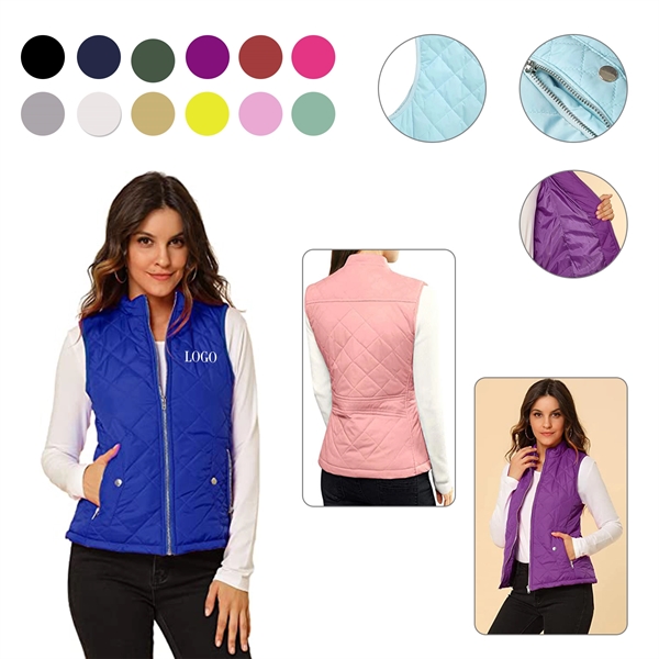 Women's Stand Collar Lightweight Gilet Quilted Zip Vest