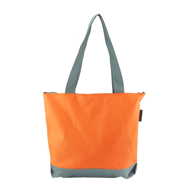 Two Tone Tote Zipper Bag With Mesh Pocket