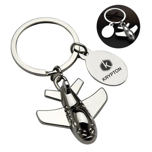 Fashion Polished Silver Airplane Shaped Keychain