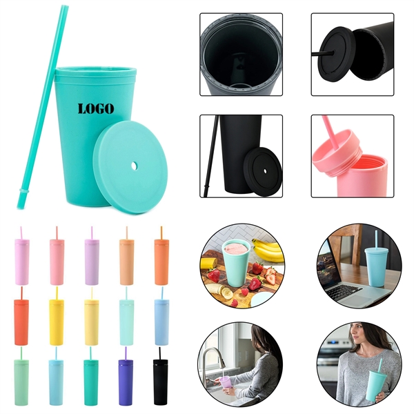 16Oz Skinny Acrylic Tumbler With Lid And Straw