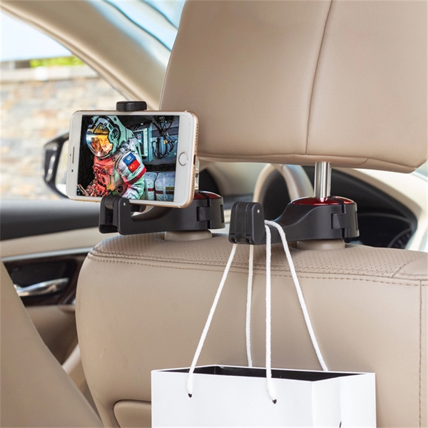 2 in 1 Car Seat Hooks with Phone Holder