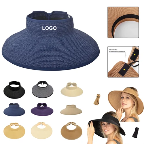 Adult Wide Brim Straw Sun Visor Roll-up Hat