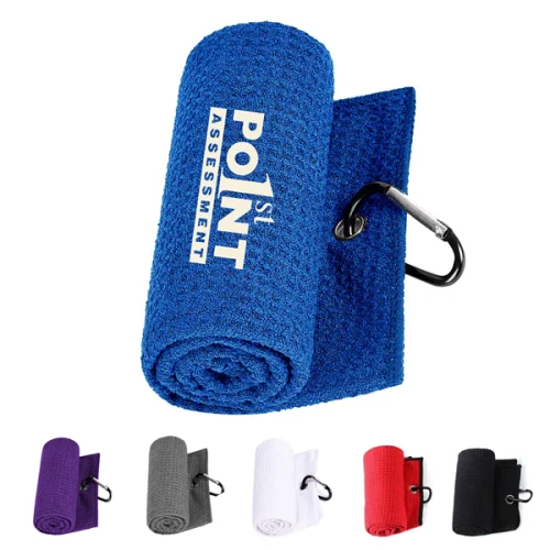 Micro Fiber Waffle Trifold Golf Towel With Carabiner