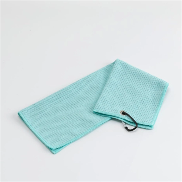 Micro Fiber Waffle Trifold Golf Towel With Carabiner