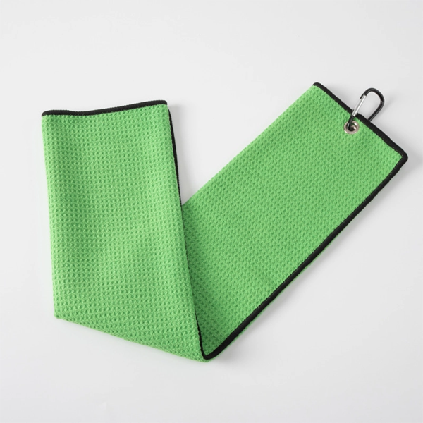 Micro Fiber Waffle Trifold Golf Towel With Carabiner