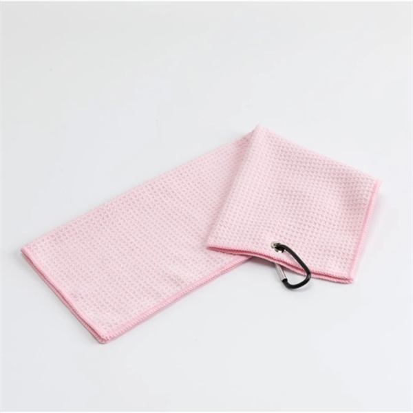 Micro Fiber Waffle Trifold Golf Towel With Carabiner