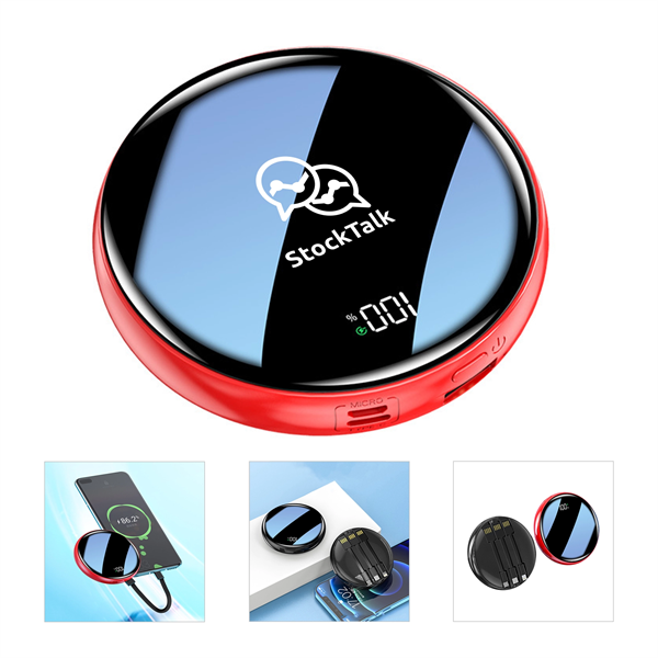 Mini Round Power Bank With Three Cable
