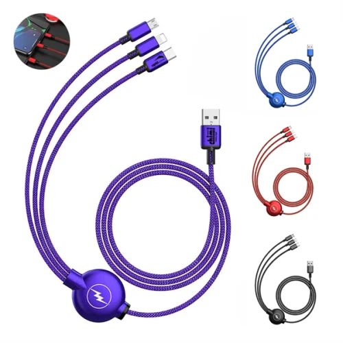 3-In-1 Retractable Usb Charging Data Cable Set
