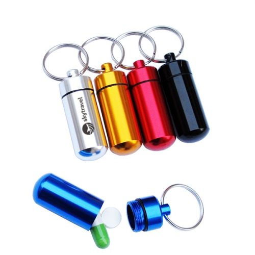 Aluminum Pill Bottle w/Keychain