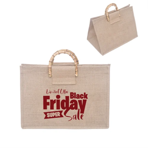 26.1 Bamboo Handles Jute Burlap Tote