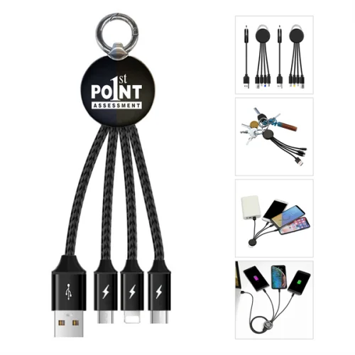 3 In 1 Nylon Charger Cable W/Led Logo