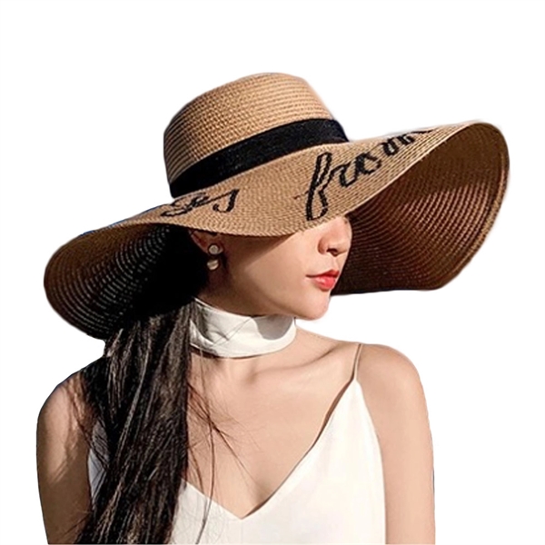 Summer Wide Brim Straw Uv Protection Hat Embroidery