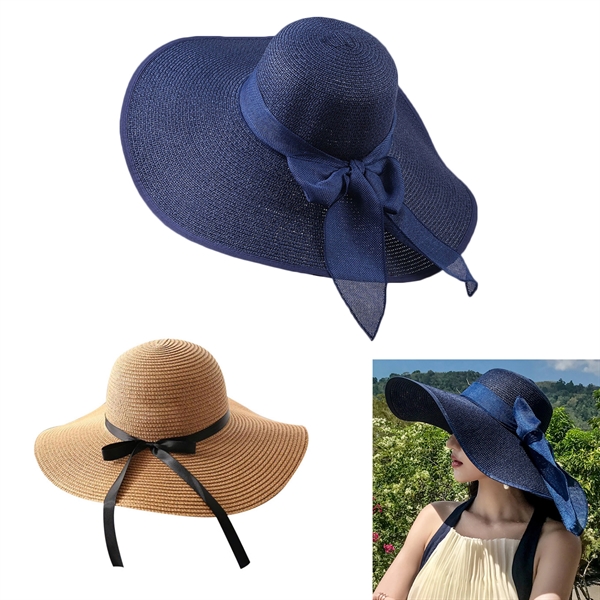 Summer Wide Brim Straw Uv Protection Hat Embroidery
