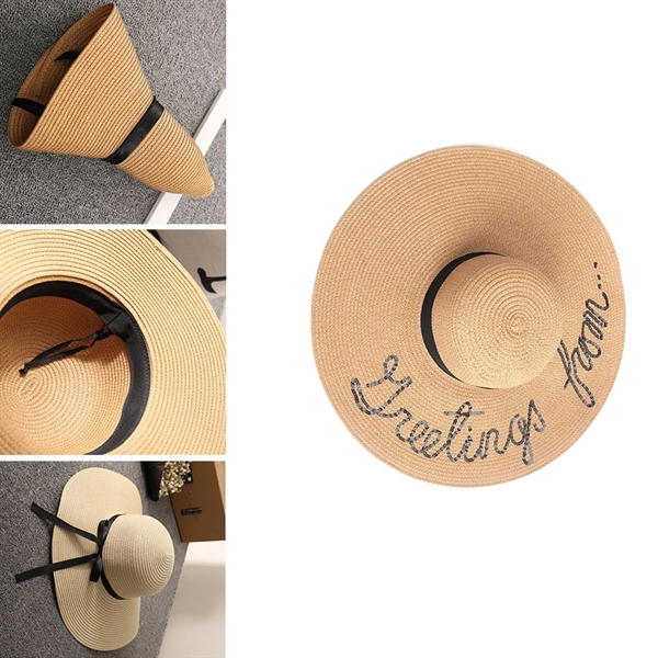 Summer Wide Brim Straw Uv Protection Hat Embroidery