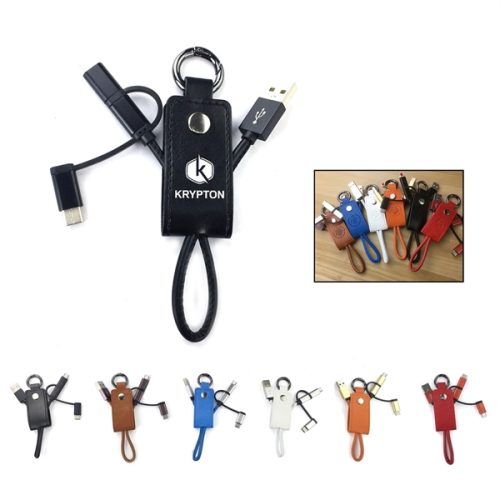 Leather Keychain 3 In 1 Charger Cable