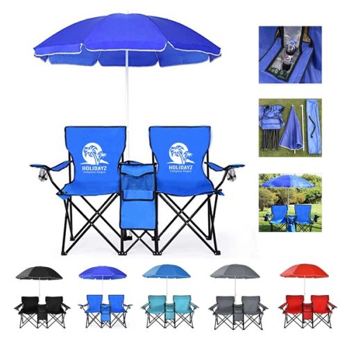 301897910.webp Two Folding Beach Chairs With Umbrella And Cooler Set