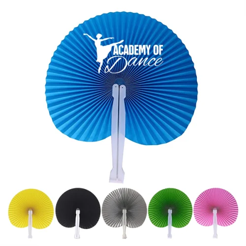 Folding Round Plastic Handle Hand Paper Fan