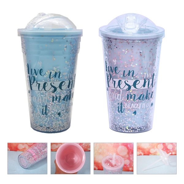 302257478 16Oz Glitter Plastic Straw Cup