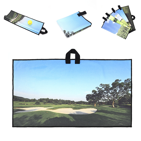 302412430 16"X 24" Dye Sublimated Golf Towel W/ Webbing Strap