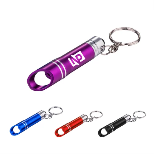 Customized Laser 3 Led Flashlight & Bottle Open Key Chain