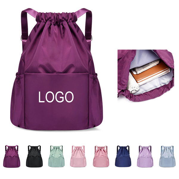 Drawstring Backpack W/ Front Zipper Pocket