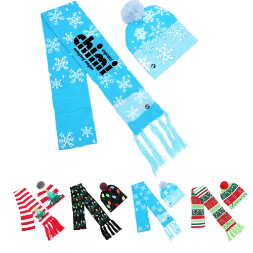 302974419 Christmas Led Light Up Scarf Hat Beanie Set