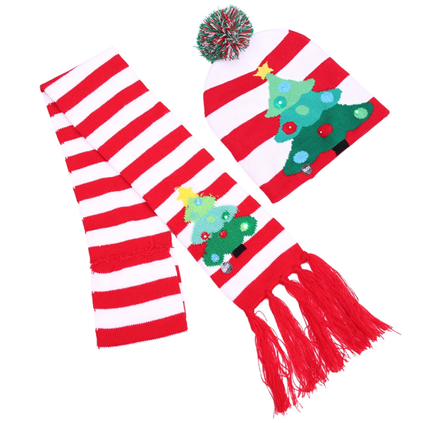 Christmas Led Light Up Scarf Hat Beanie Set