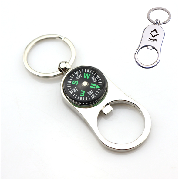 Metal Bottle Opener W/ Compass Keychain