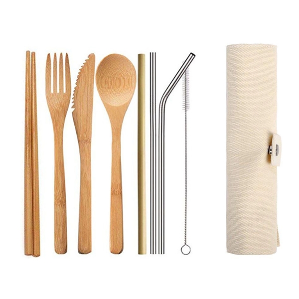 Bamboo Travel Cutlery Fork Spoon Knife Set