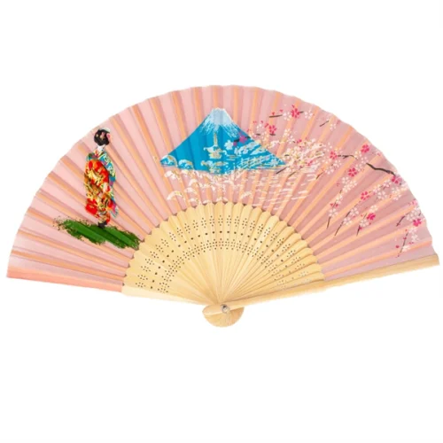9" Folding Handheld Bamboo Paper Fan