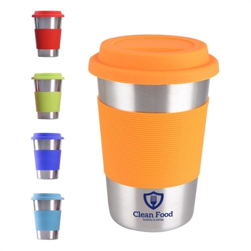 47359492 12 oz Thermal Coffee Mug W/Silicone Lid & Insulated Band