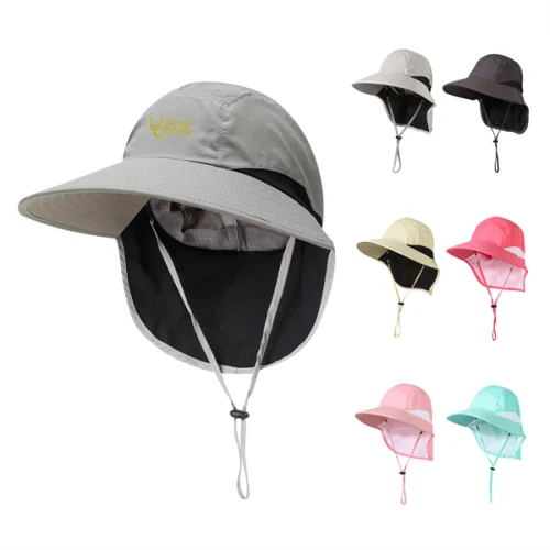 Quick-dry Sun Hat with Drawstring Closure and Neck Flap