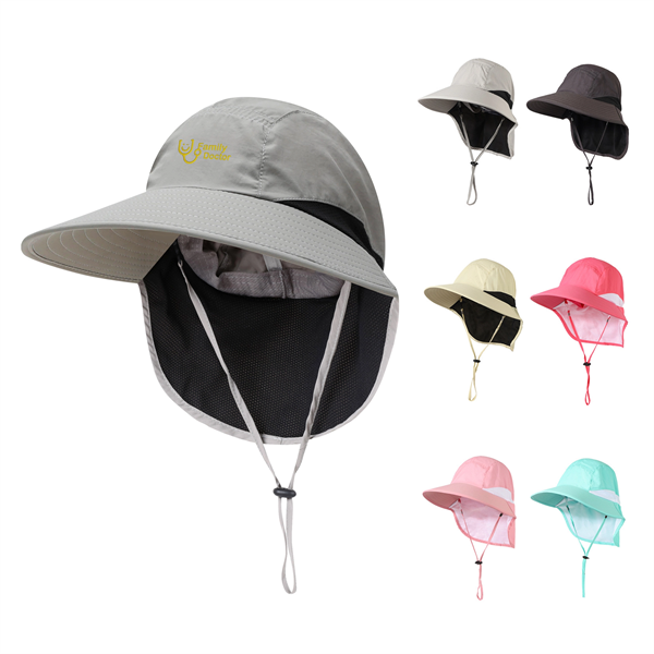 Quick-dry Sun Hat with Drawstring Closure and Neck Flap