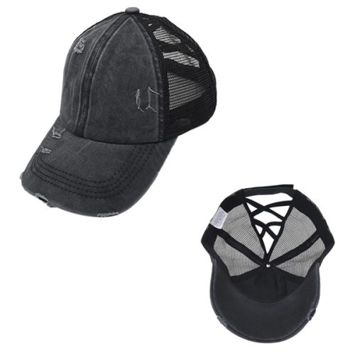 Adjustable Washed Cotton Ponytail Baseball Cap