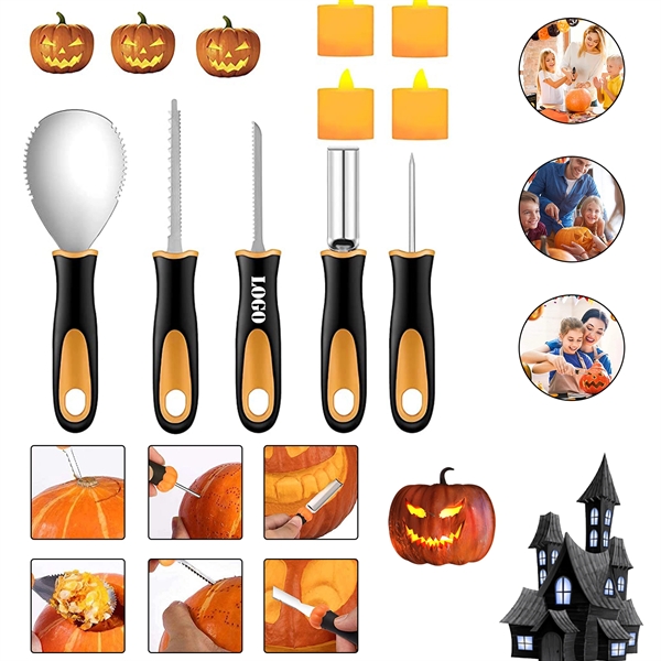 5 PCS Halloween Pumpkin Carving Kit Stainless Steel Tool Set