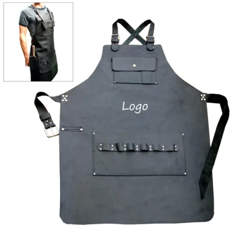 Pu Leather Work Apron W/ Tool Pockets