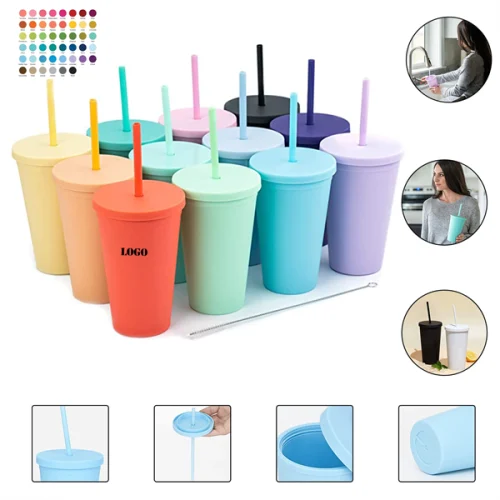 9.1 Colored Acrylic Cups with Lids and Straws