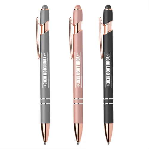 1.0Mm Medium Pointrose Gold Metal Ballpoint Pen With Stylus