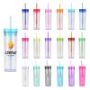 311701735 Clear Bottle Double-Wall Cup with Colorful Lid and Straw