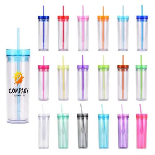 311701735 Clear Bottle Double-Wall Cup with Colorful Lid and Straw