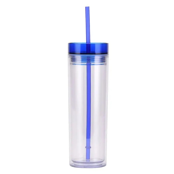 311701738 Clear Bottle Double-Wall Cup with Colorful Lid and Straw