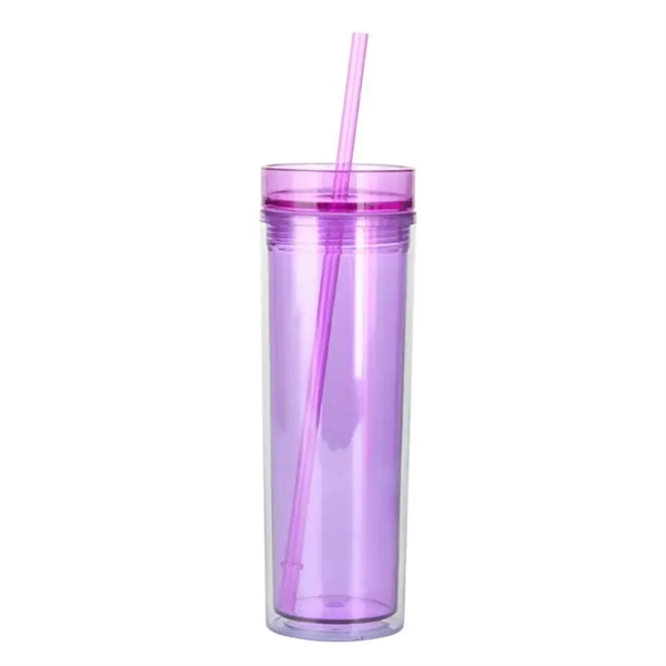 311701739 Clear Bottle Double-Wall Cup with Colorful Lid and Straw