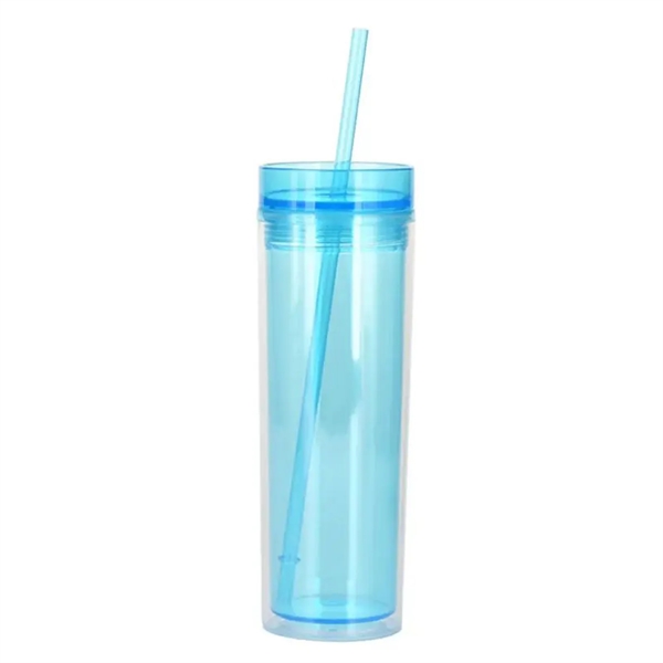311701740 Clear Bottle Double-Wall Cup with Colorful Lid and Straw