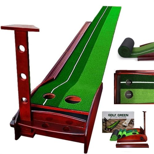 Wood Indoor Golf Putting Mat Green with Ball Return
